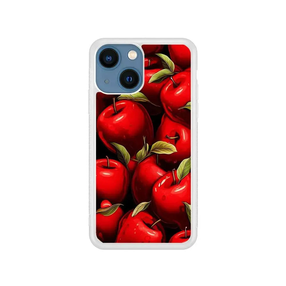 A Red Apple with Leaves iPhone 13 Mini Case-Rubber / White (2D Case)-Xtracase