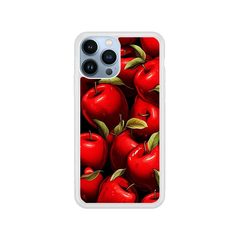 A Red Apple with Leaves iPhone 14 Pro Max Case-Rubber / White (2D Case)-Xtracase