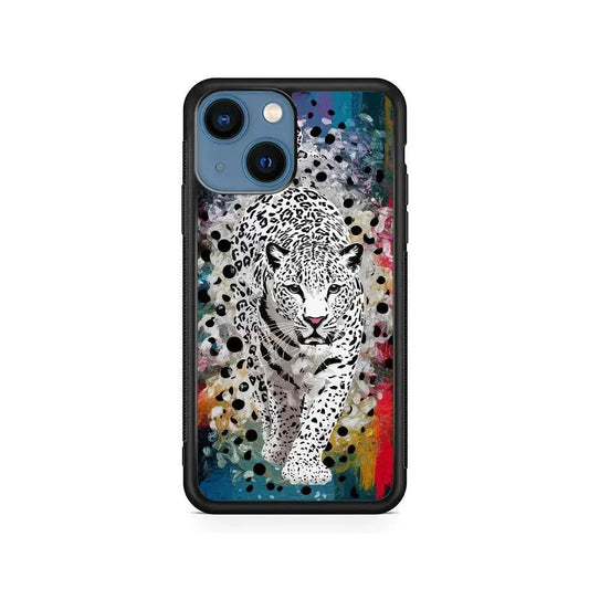 A White Leopard Painting iPhone 13 Mini Case-Rubber / Black (2D Case)-Xtracase