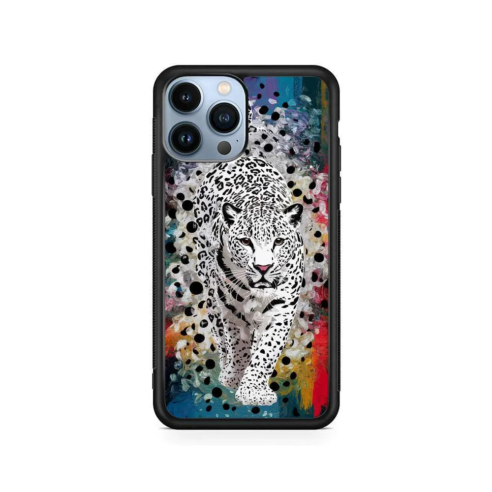 A White Leopard Painting iPhone 15 Pro Max Case-Rubber / Black (2D Case)-Xtracase