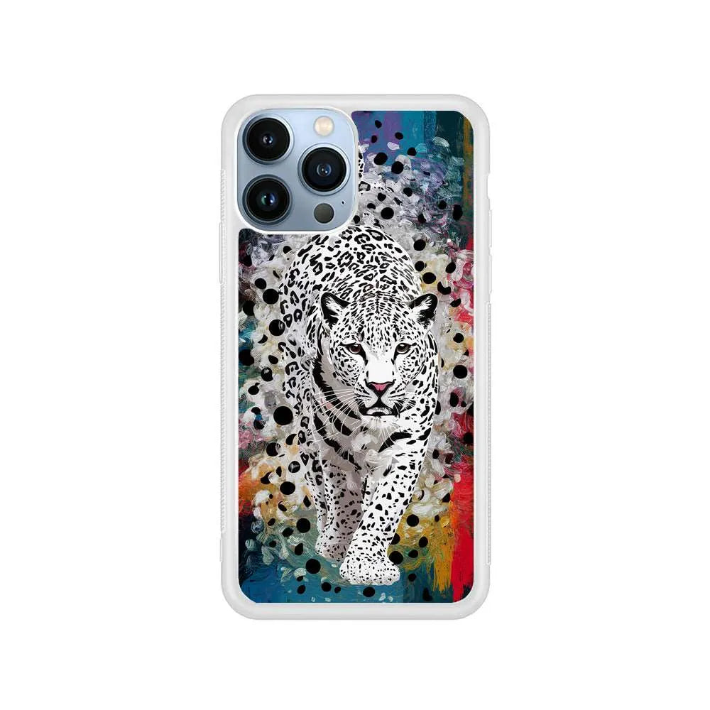 A White Leopard Painting iPhone 13 Pro Max Case-Rubber / White (2D Case)-Xtracase