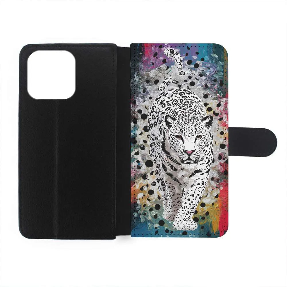 A White Leopard Painting iPhone 15 Pro Max Case-Flip Wallet Case-Xtracase