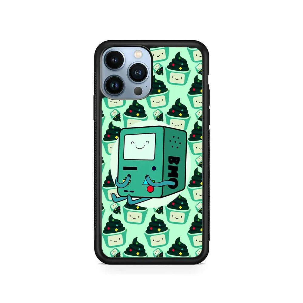 Adventure Time BMO Cartoon iPhone 13 Pro Case-Rubber / Black (2D Case)-Xtracase