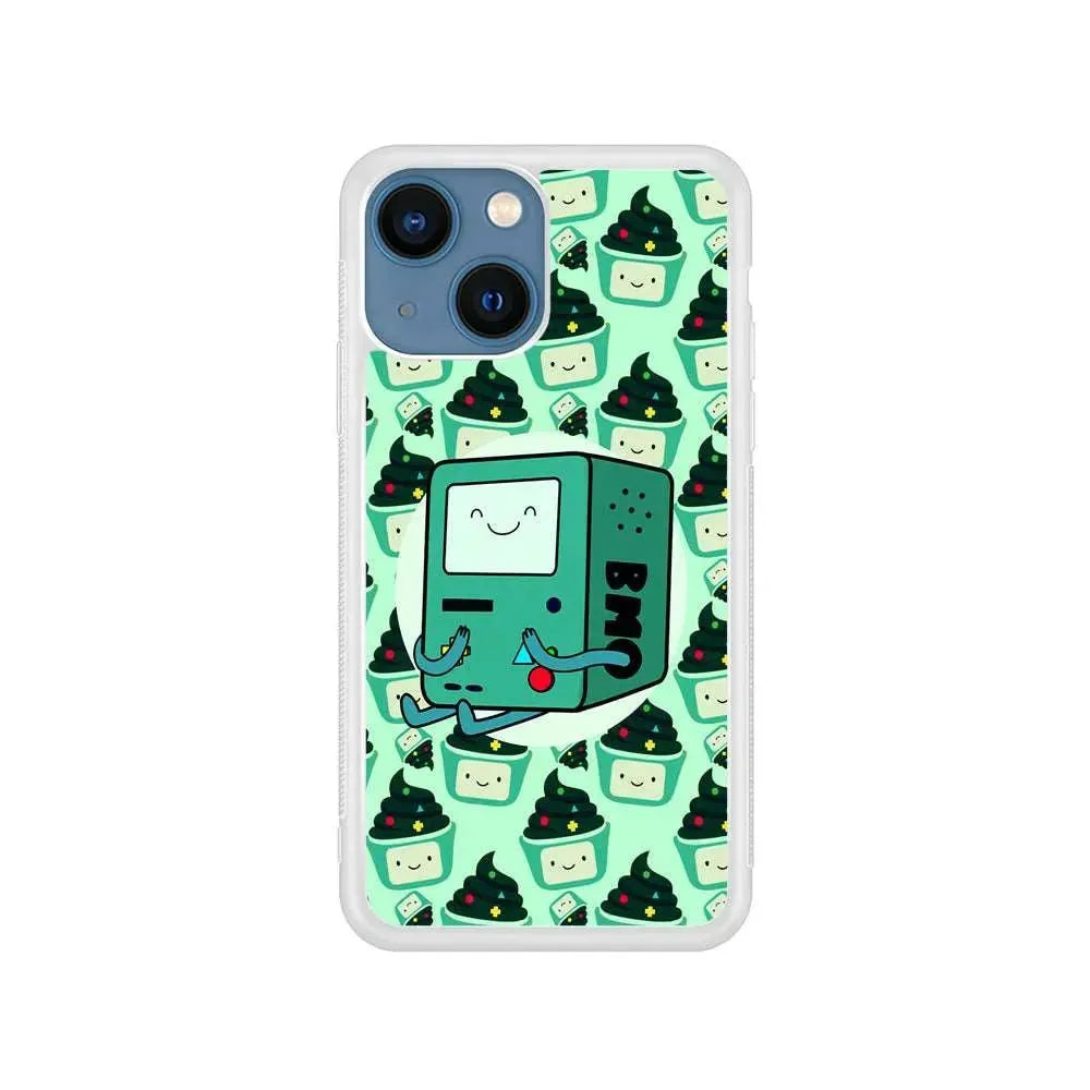 Adventure Time BMO Cartoon iPhone 13 Mini Case-Rubber / White (2D Case)-Xtracase