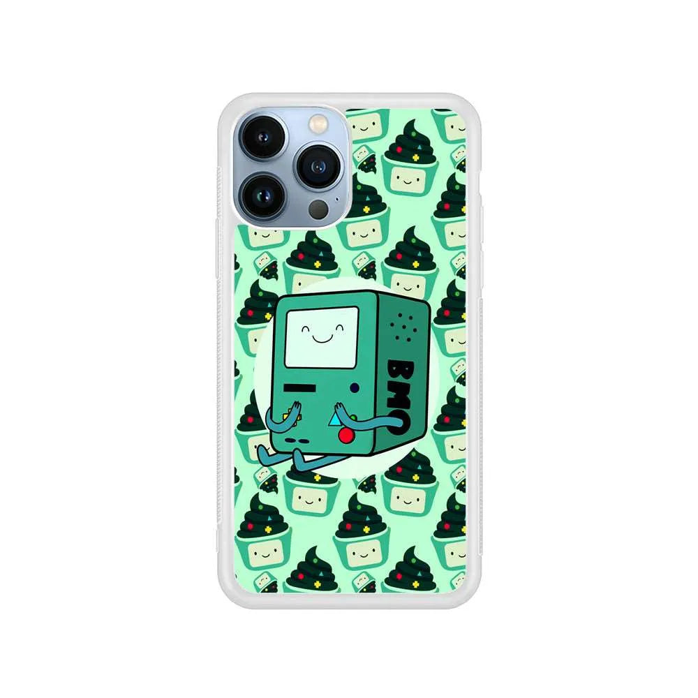 Adventure Time BMO Cartoon iPhone 14 Pro Case-Rubber / White (2D Case)-Xtracase