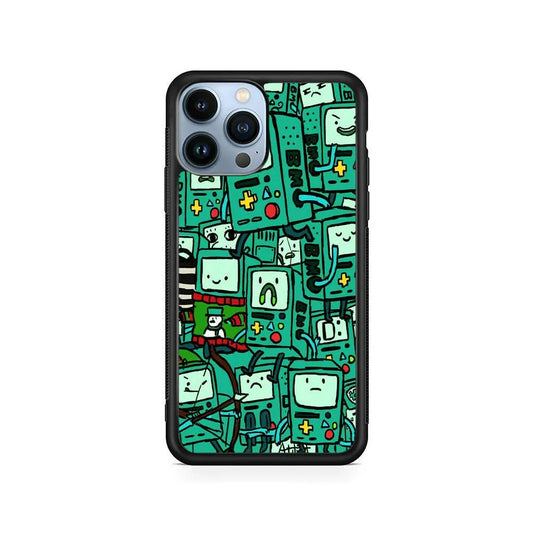 Adventure Time BMO Pattern iPhone 13 Pro Case-Rubber / Black (2D Case)-Xtracase