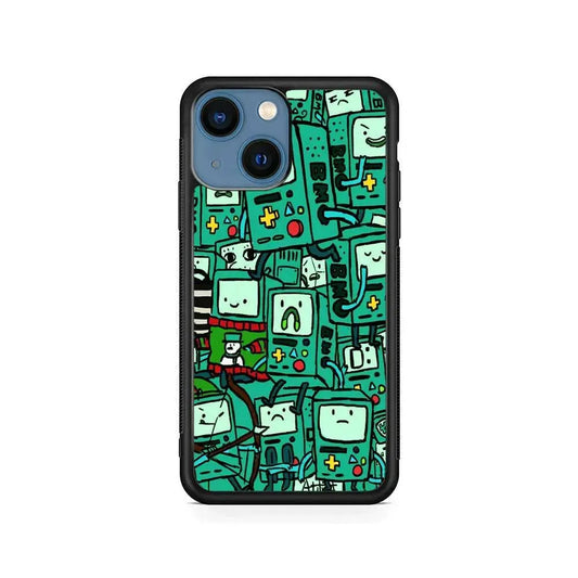 Adventure Time BMO Pattern iPhone 13 Mini Case-Rubber / Black (2D Case)-Xtracase