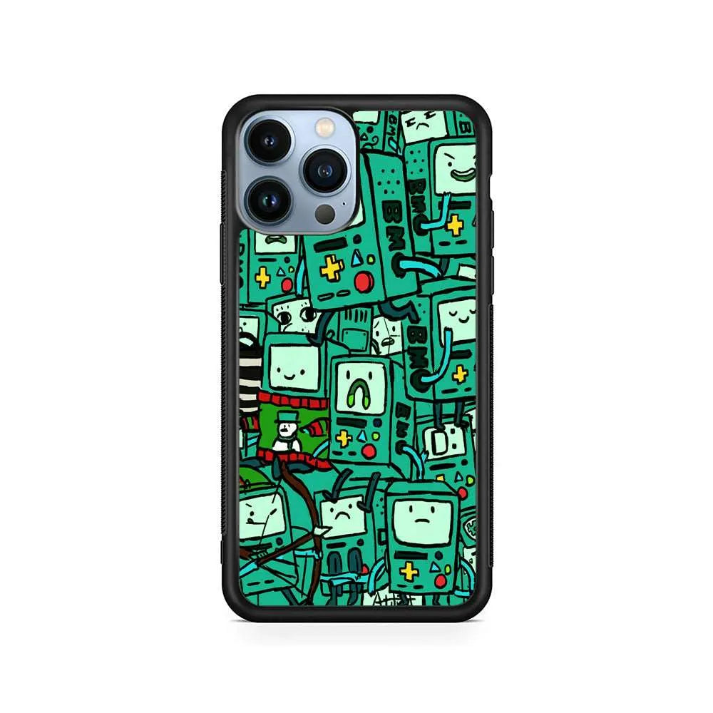 Adventure Time BMO Pattern iPhone 14 Pro Max Case-Rubber / Black (2D Case)-Xtracase