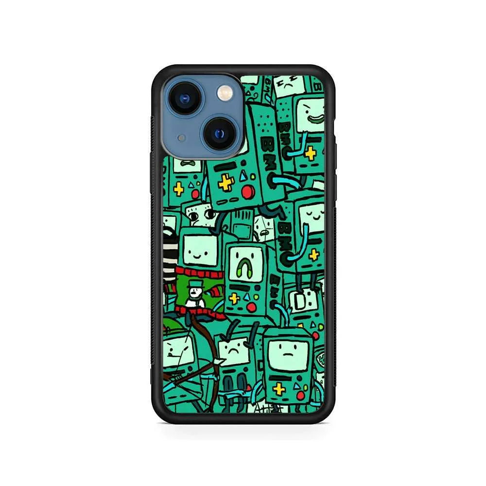 Adventure Time BMO Pattern iPhone 14 Plus Case-Rubber / Black (2D Case)-Xtracase