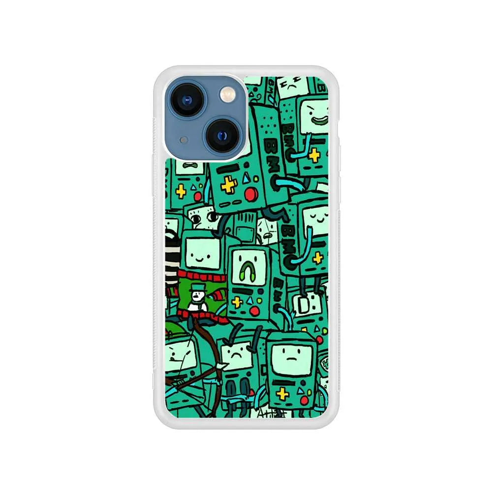 Adventure Time BMO Pattern iPhone 14 Plus Case-Rubber / White (2D Case)-Xtracase