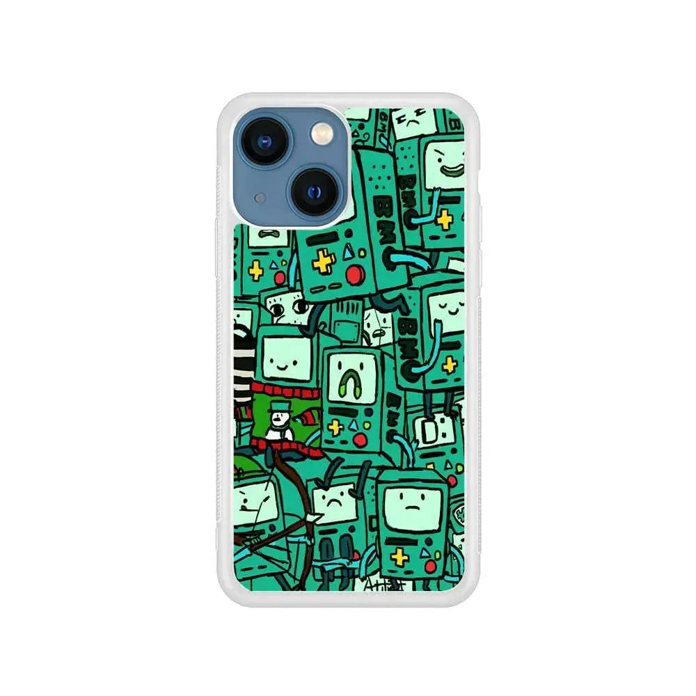 Adventure Time BMO Pattern iPhone 13 Mini Case-Rubber / White (2D Case)-Xtracase