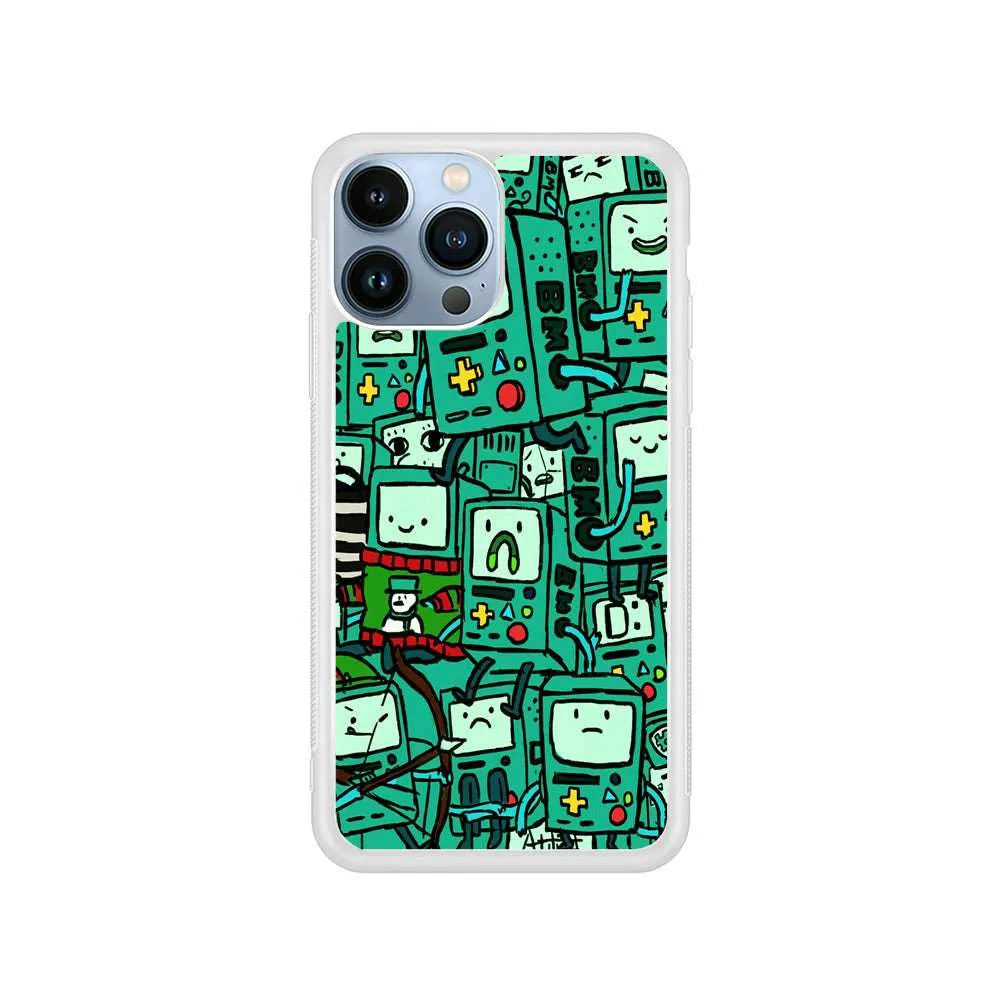 Adventure Time BMO Pattern iPhone 14 Pro Case-Rubber / White (2D Case)-Xtracase