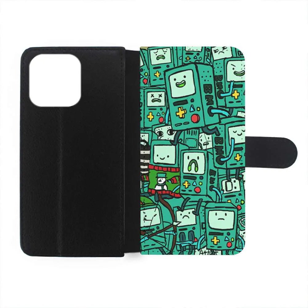 Adventure Time BMO Pattern iPhone 14 Pro Case-Flip Wallet Case-Xtracase
