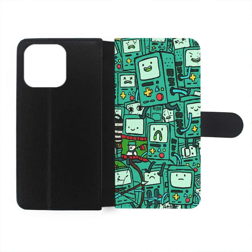 Adventure Time BMO Pattern iPhone 15 Case-Flip Wallet Case-Xtracase