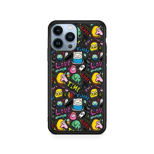 Adventure Time Pattern iPhone 15 Pro Case-Rubber / Black (2D Case)-Xtracase