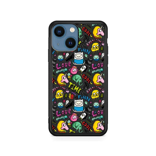 Adventure Time Pattern iPhone 15 Plus Case-Rubber / Black (2D Case)-Xtracase