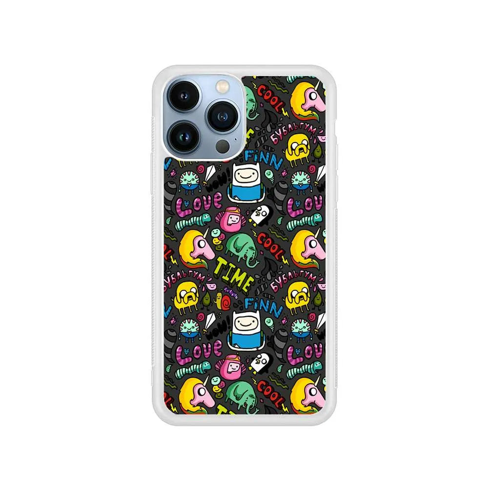 Adventure Time Pattern iPhone 15 Pro Case-Rubber / White (2D Case)-Xtracase