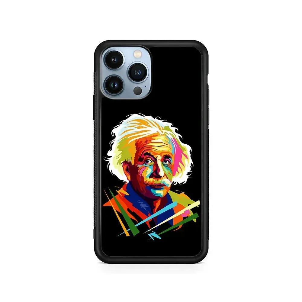 Albert Einstein Pop Art Black iPhone 15 Pro Max Case-Rubber / Black (2D Case)-Xtracase