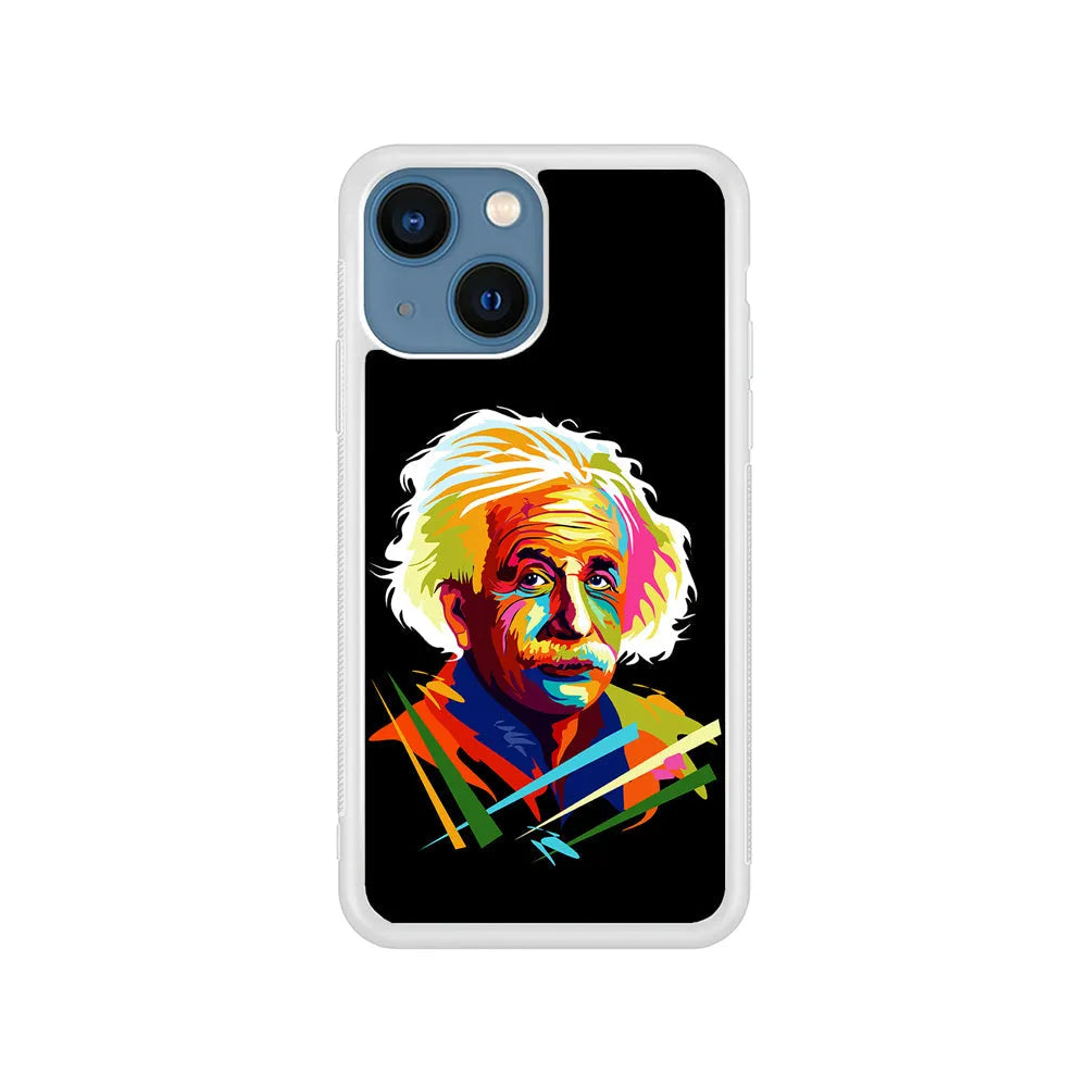 Albert Einstein Pop Art Black iPhone 14 Plus Case-Rubber / White (2D Case)-Xtracase