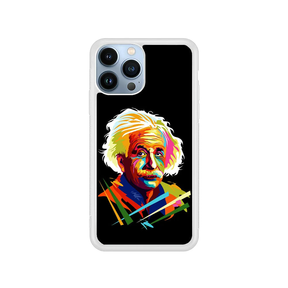 Albert Einstein Pop Art Black iPhone 13 Pro Max Case-Rubber / White (2D Case)-Xtracase