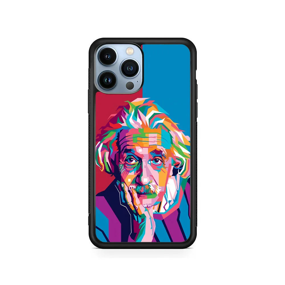 Albert Einstein Pop Art Illustration iPhone 13 Pro Case-Rubber / Black (2D Case)-Xtracase
