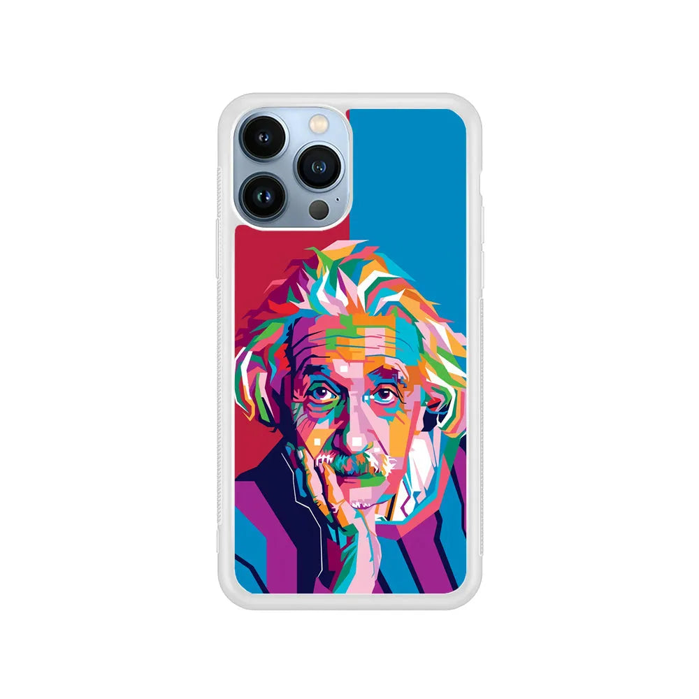 Albert Einstein Pop Art Illustration iPhone 13 Pro Case-Rubber / White (2D Case)-Xtracase