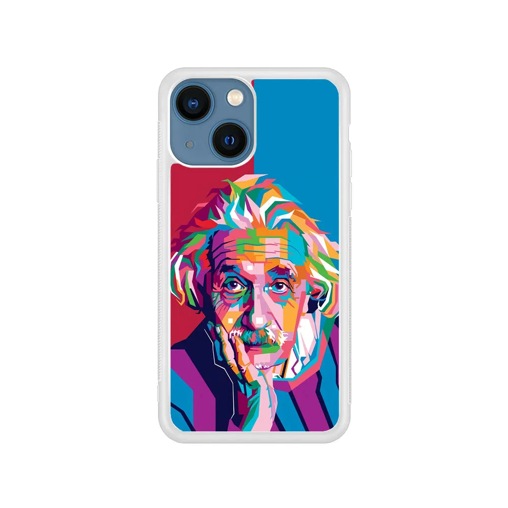 Albert Einstein Pop Art Illustration iPhone 14 Plus Case-Rubber / White (2D Case)-Xtracase