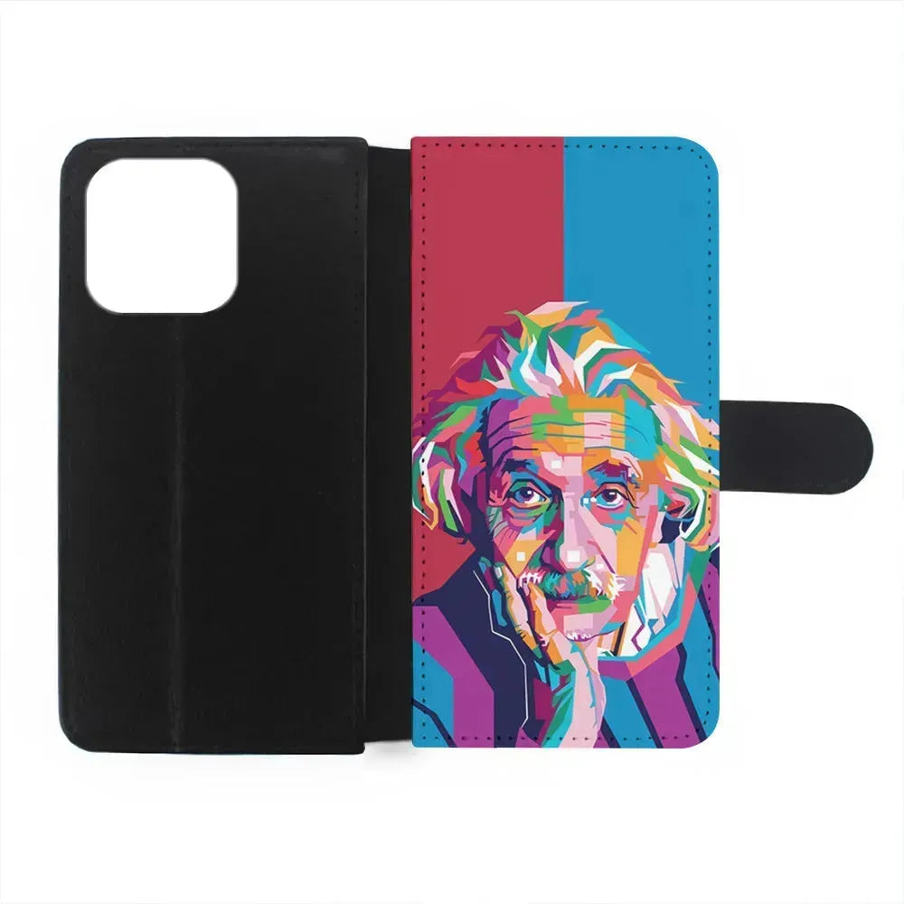 Albert Einstein Pop Art Illustration iPhone 15 Pro Max Case-Flip Wallet Case-Xtracase