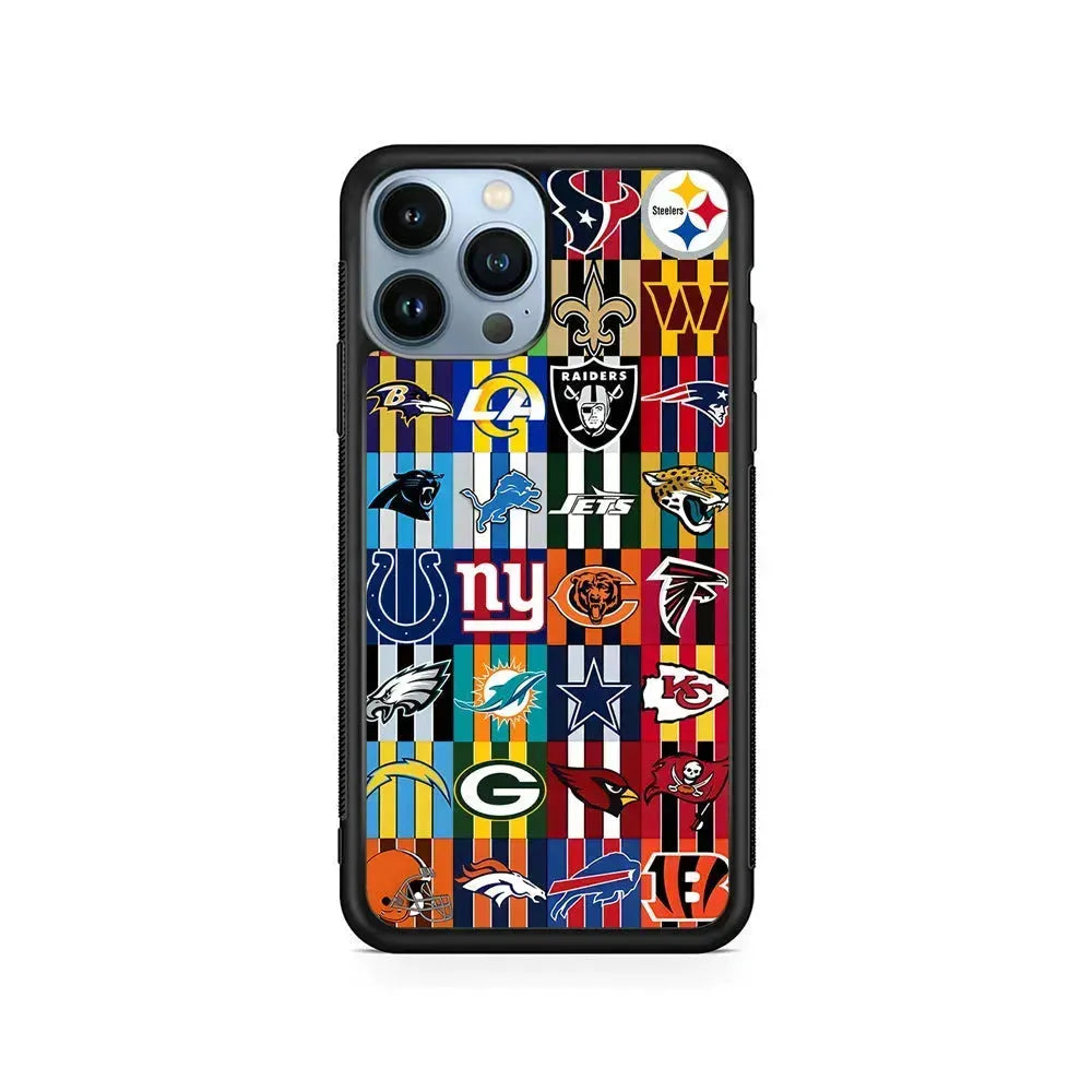 All NFL Football Logo iPhone 15 Pro Max Case-Rubber / Black (2D Case)-Xtracase