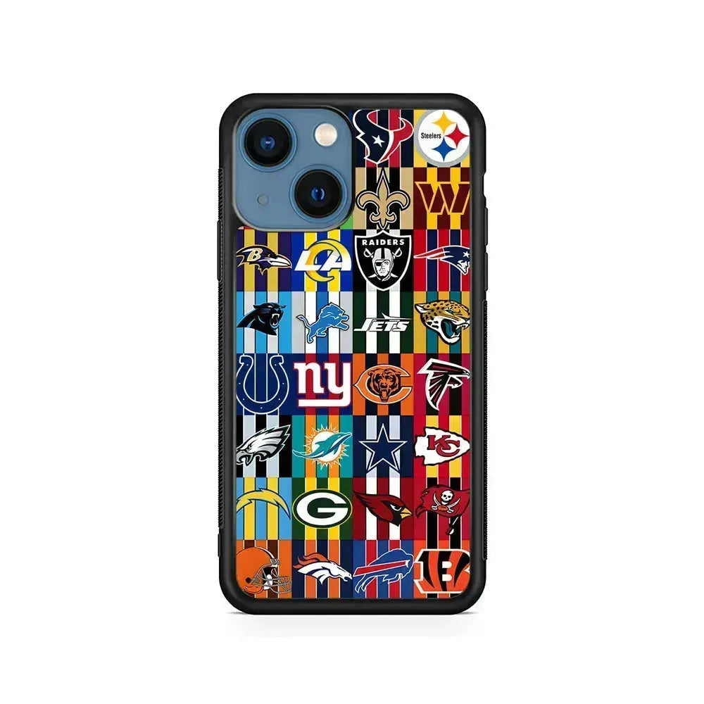 All NFL Football Logo iPhone 13 Mini Case-Rubber / Black (2D Case)-Xtracase