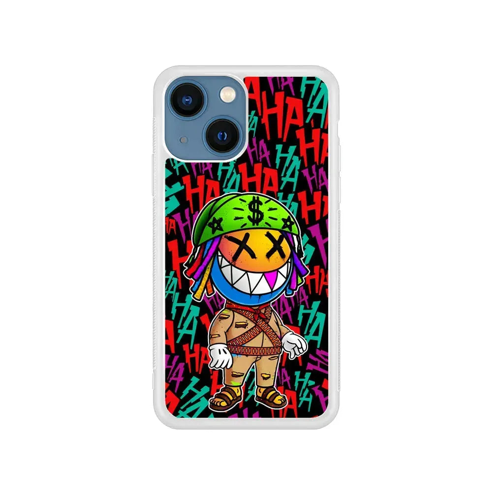 Always Happy Smiling Mask iPhone 13 Mini Case-Rubber / White (2D Case)-Xtracase