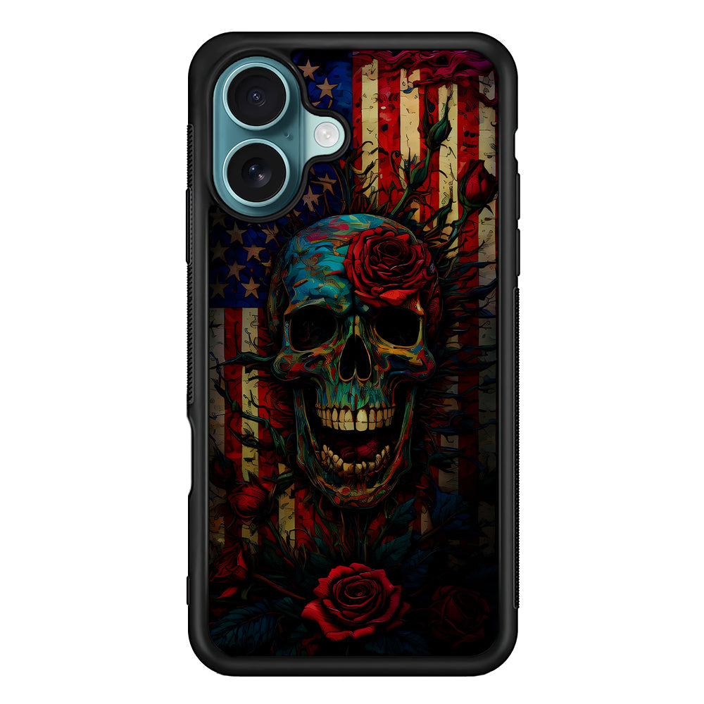American Flag Skulls and Flower iPhone 16 Plus Case - Xtracase