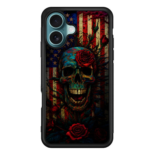 American Flag Skulls and Flower iPhone 16 Plus Case - Xtracase