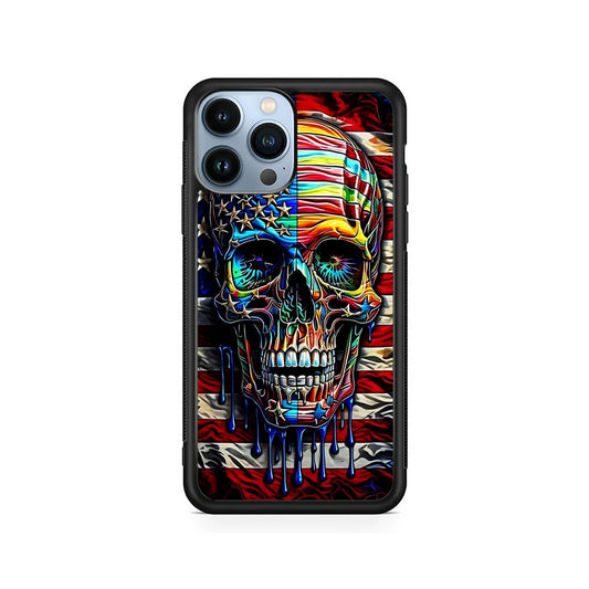 American Flag with Face Skulls iPhone 13 Pro Max Case-Rubber / Black (2D Case)-Xtracase