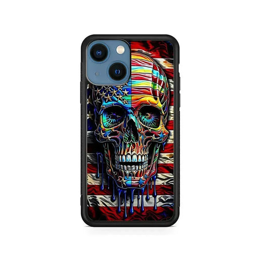 American Flag with Face Skulls iPhone 13 Mini Case-Rubber / Black (2D Case)-Xtracase