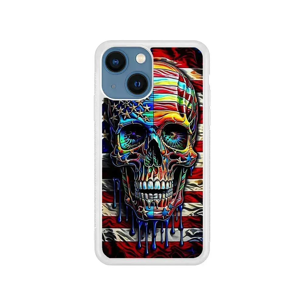 American Flag with Face Skulls iPhone 13 Mini Case-Rubber / White (2D Case)-Xtracase