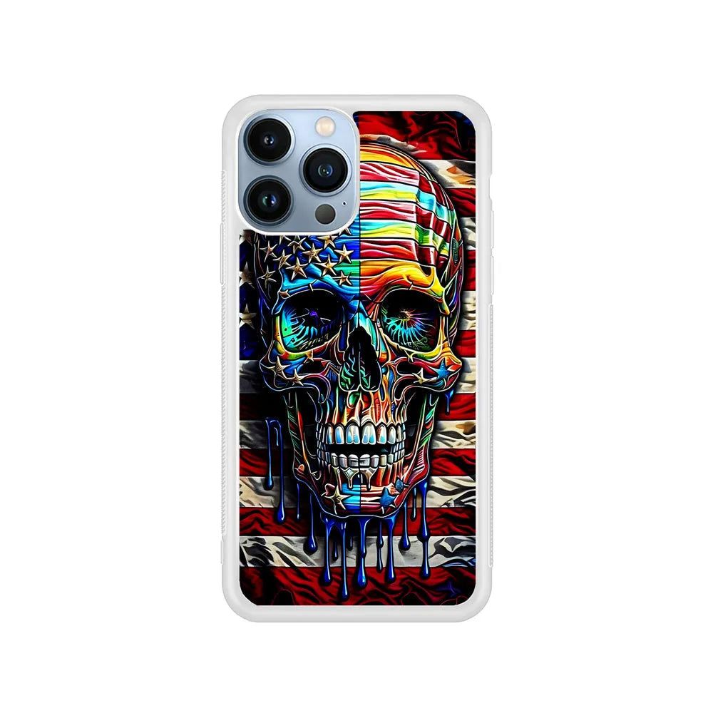American Flag with Face Skulls iPhone 13 Pro Case-Rubber / White (2D Case)-Xtracase