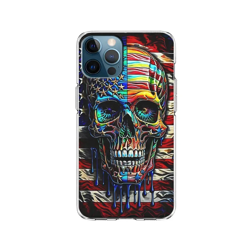 American Flag with Face Skulls iPhone 15 Pro Max Case-Clear Soft Case-Xtracase