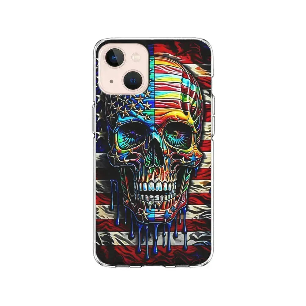 American Flag with Face Skulls iPhone 13 Mini Case-Clear Soft Case-Xtracase