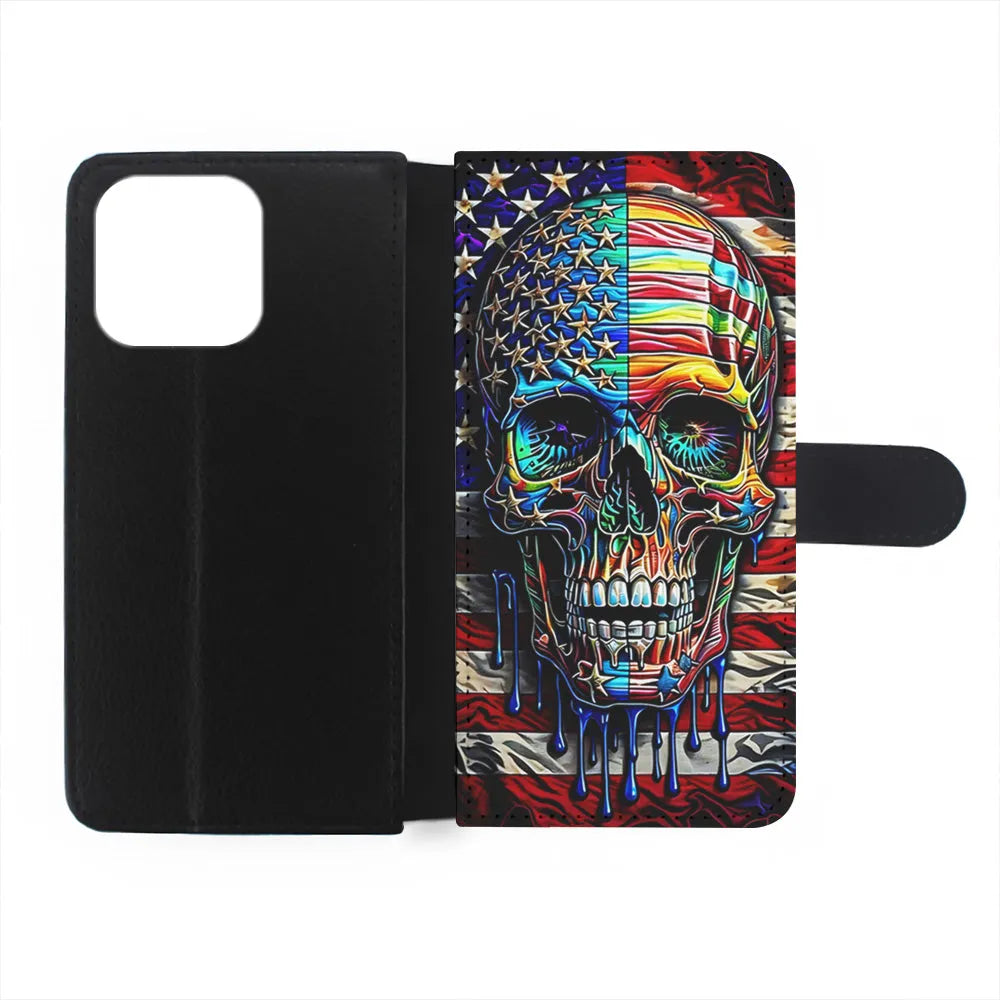 American Flag with Face Skulls iPhone 13 Pro Case-Flip Wallet Case-Xtracase