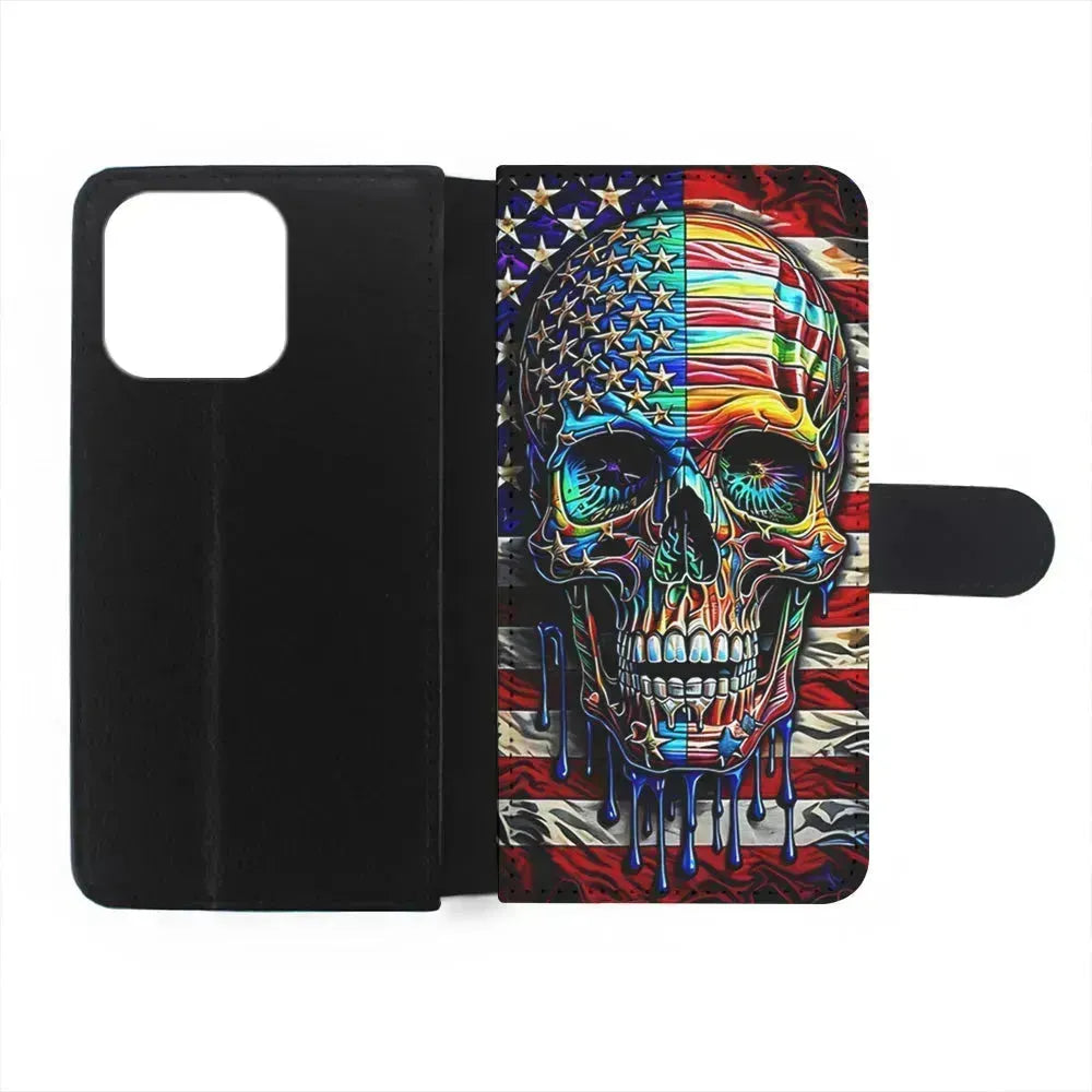American Flag with Face Skulls iPhone 13 Mini Case-Flip Wallet Case-Xtracase