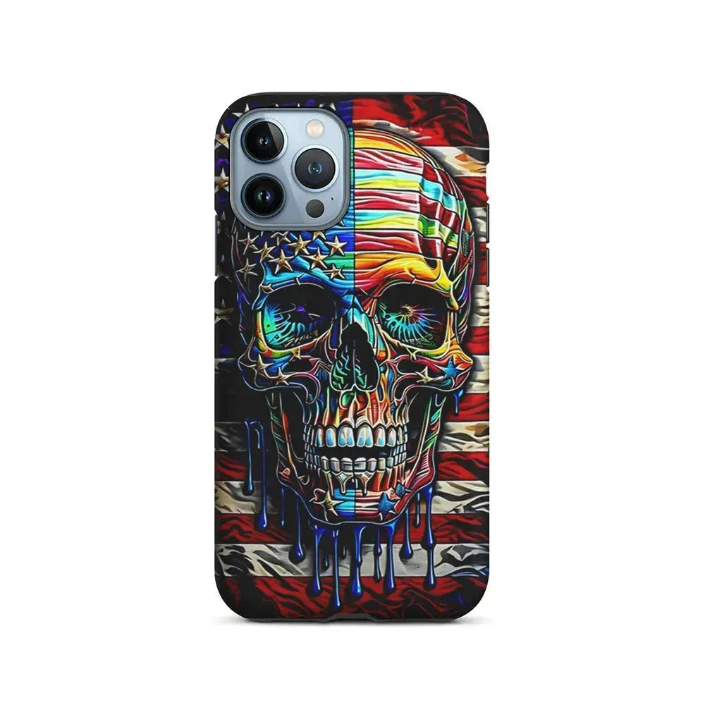 American Flag with Face Skulls iPhone 15 Pro Max Case-2 in 1 Tough Case-Xtracase