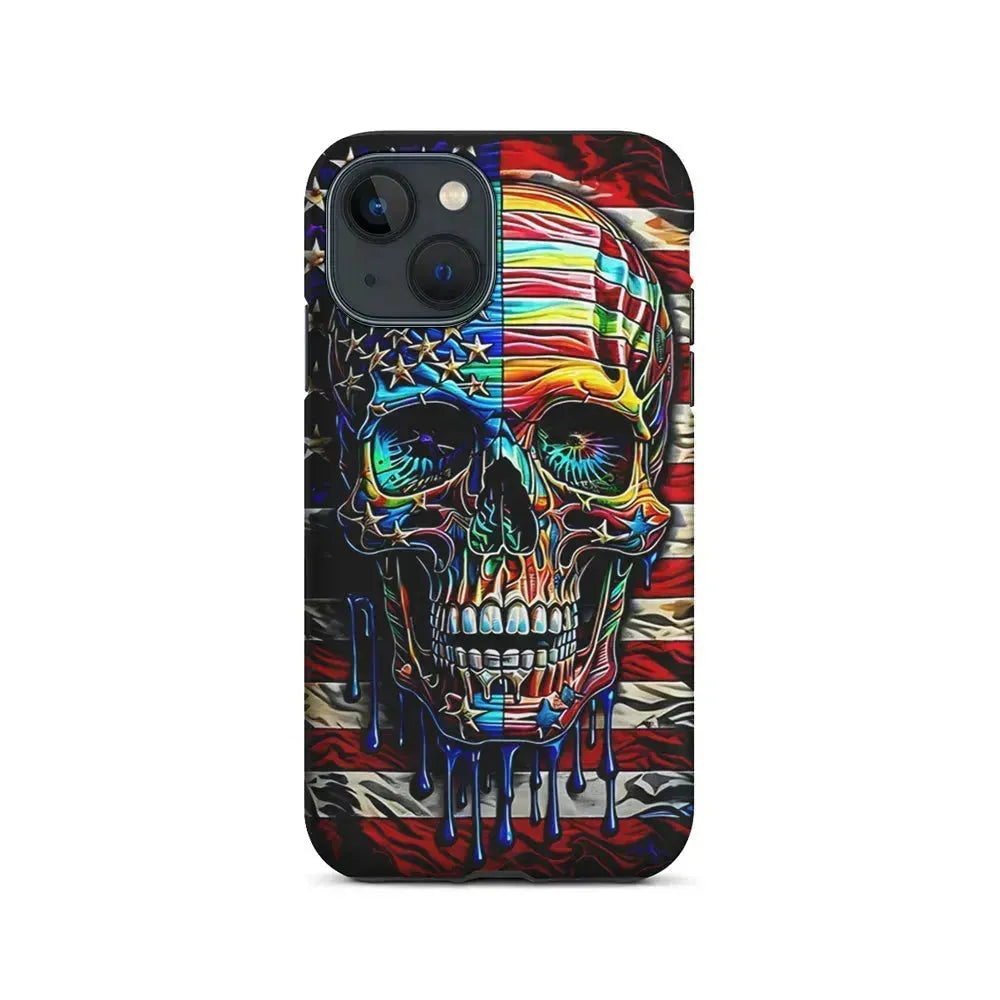 American Flag with Face Skulls iPhone 13 Mini Case-2 in 1 Tough Case-Xtracase