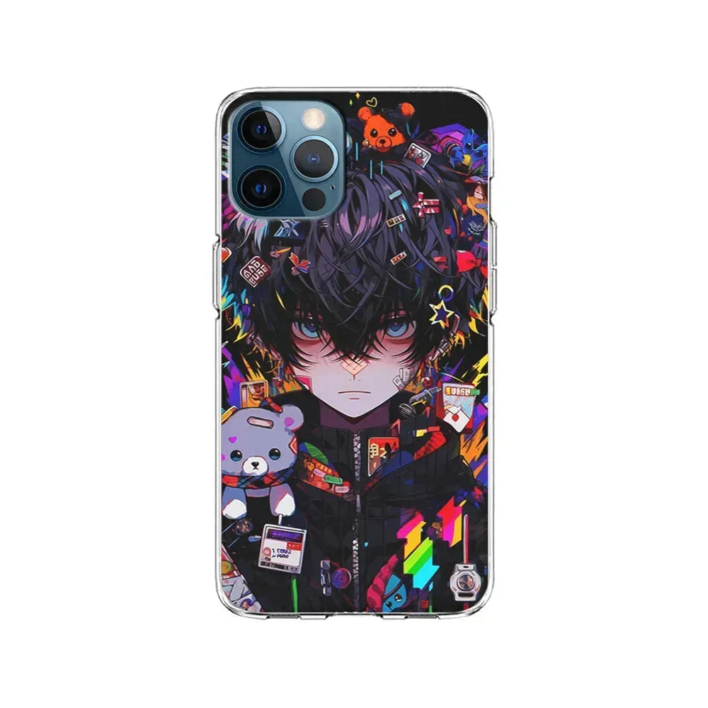 Anime Boy Bear Doll Aesthetic iPhone 15 Pro Max Case-Clear Soft Case-Xtracase
