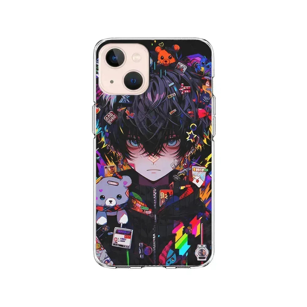 Anime Boy Bear Doll Aesthetic iPhone 13 Mini Case-Clear Soft Case-Xtracase