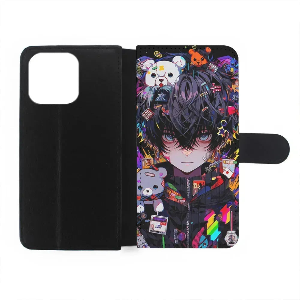 Anime Boy Bear Doll Aesthetic iPhone 15 Pro Max Case-Flip Wallet Case-Xtracase