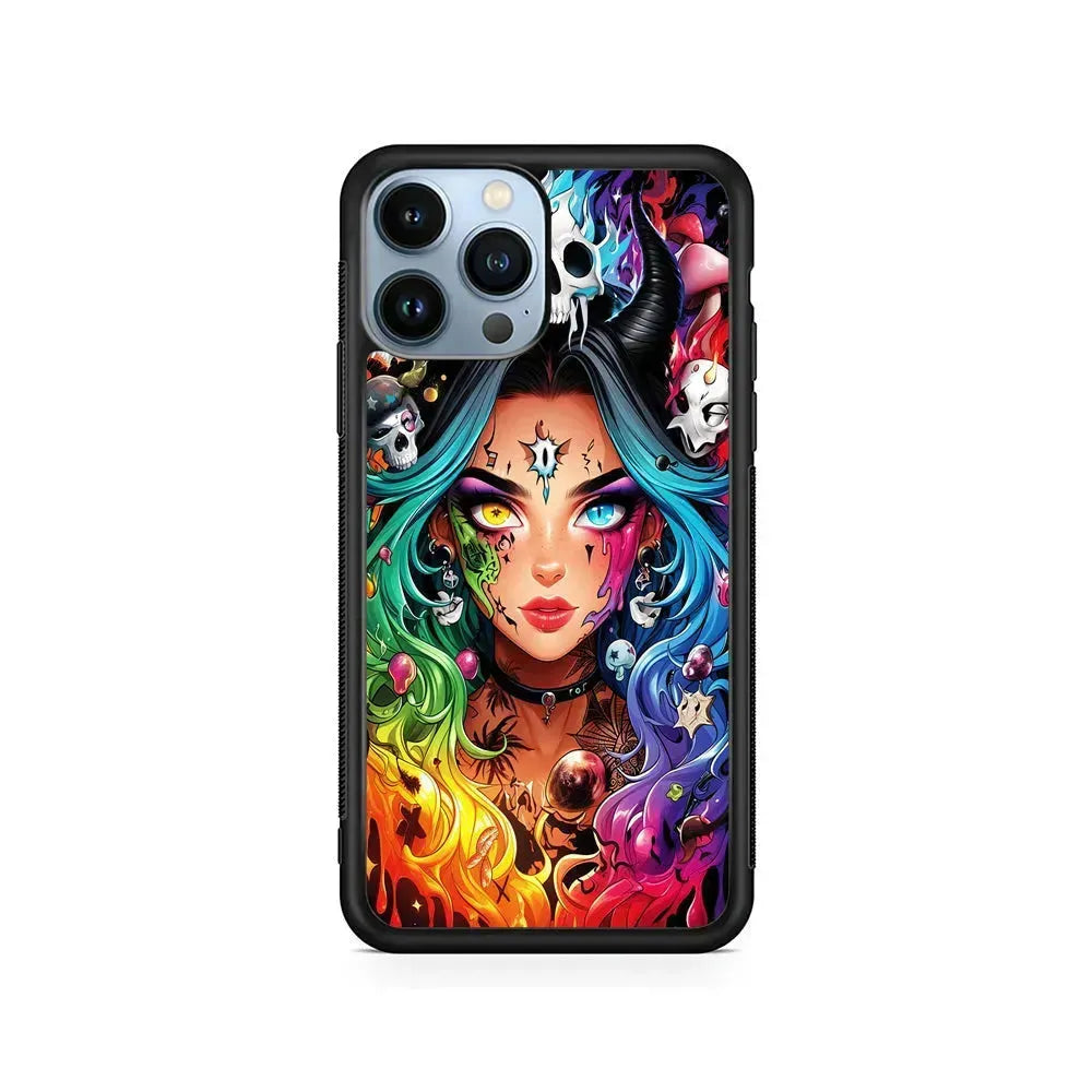 Anime Witch Girl Art iPhone 15 Pro Max Case-Rubber / Black (2D Case)-Xtracase