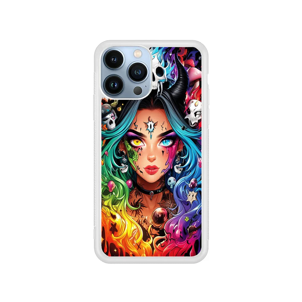 Anime Witch Girl Art iPhone 13 Pro Case-Rubber / White (2D Case)-Xtracase