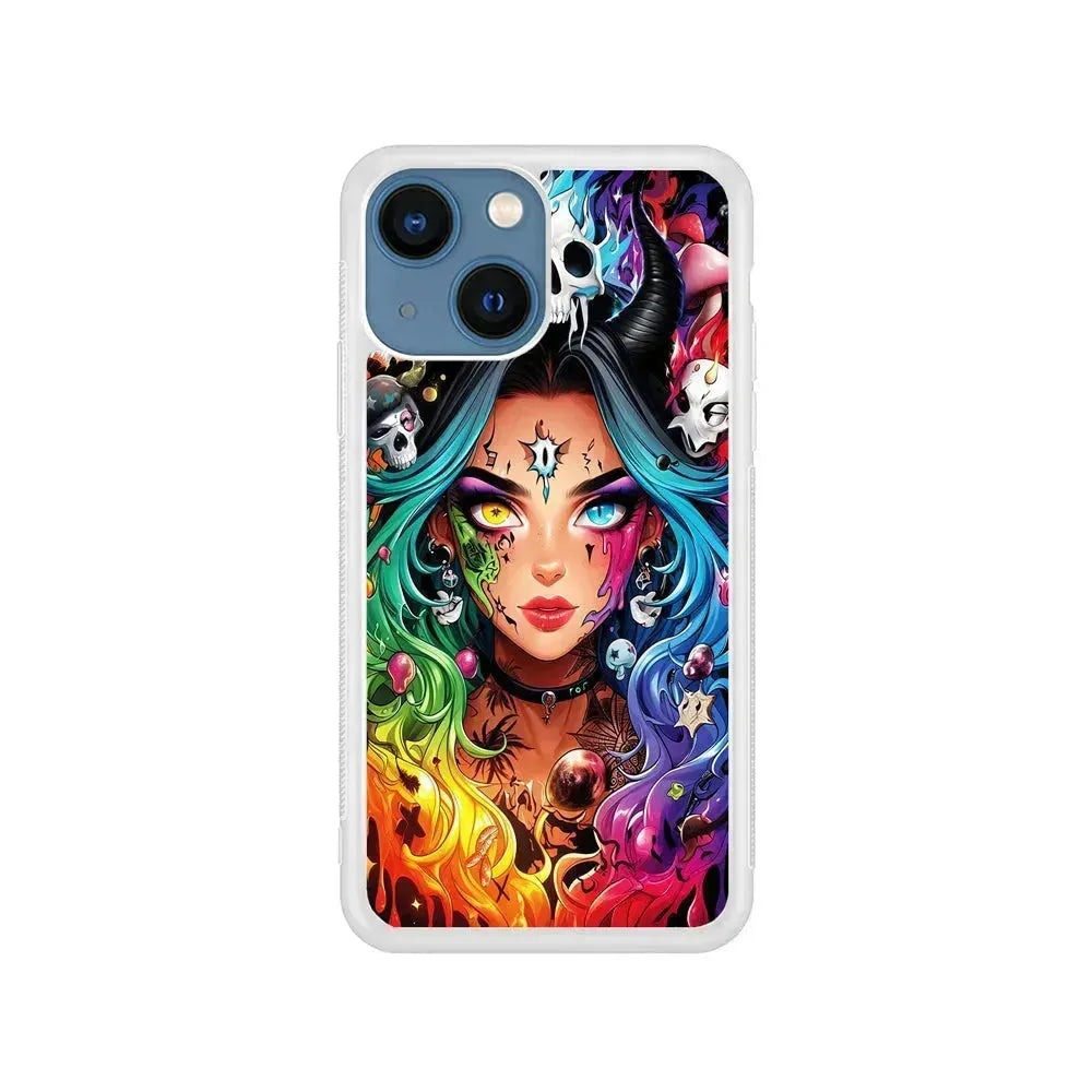 Anime Witch Girl Art iPhone 13 Mini Case-Rubber / White (2D Case)-Xtracase