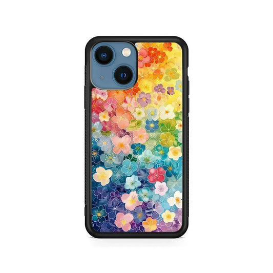 Artistic Rainbow Flower Pattern iPhone 13 Mini Case-Rubber / Black (2D Case)-Xtracase